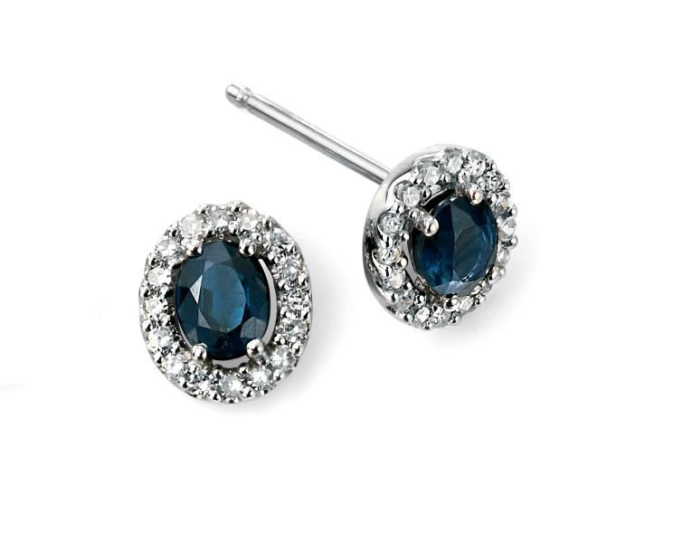 9ct White Gold Blue Sapphire And Diamond Cluster Earrings