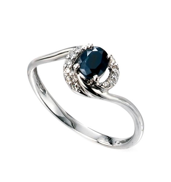 9ct White Gold Blue Sapphire And Diamond Twisted Ring