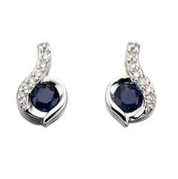 9ct White Gold Swirl Blue Sapphire And Diamond Earrings