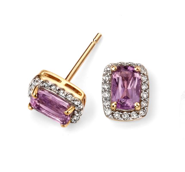 9ct Yellow Gold And Amethyst Cushion Earrings