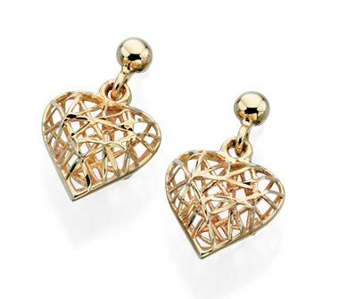9ct Yellow Gold Caged Heart Stud Earrings