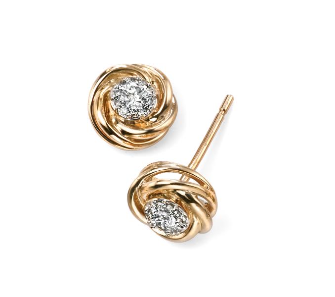9ct Yellow Gold Diamond Swirl Stud Earrings