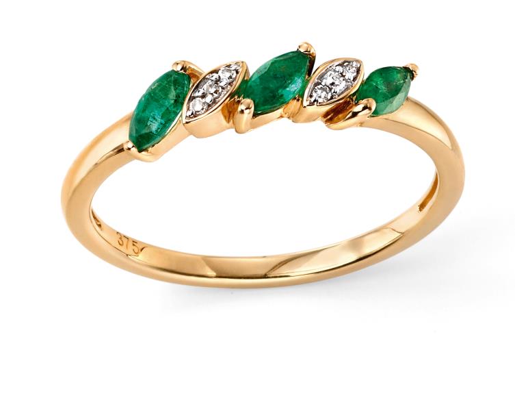 9ct Yellow Gold Emerald And Diamond Marquise Ring