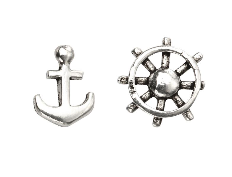 Anchor And Wheel Stud Earrings