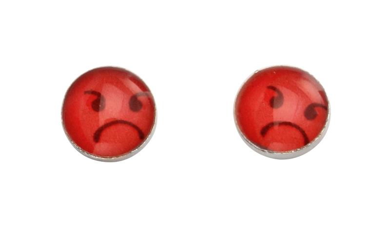 Angry Face Emoji Silver Stud Earrings