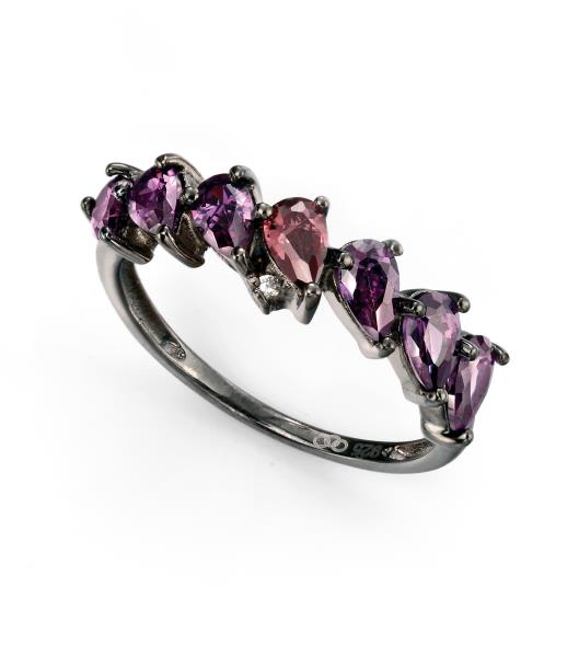 Black Plated Purple, Clear And Vintage Purple CZ Ring