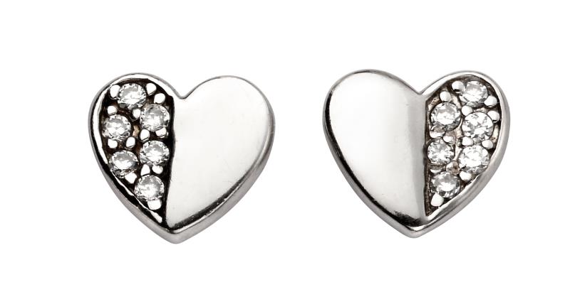 CZ Half Pave Heart Earrings
