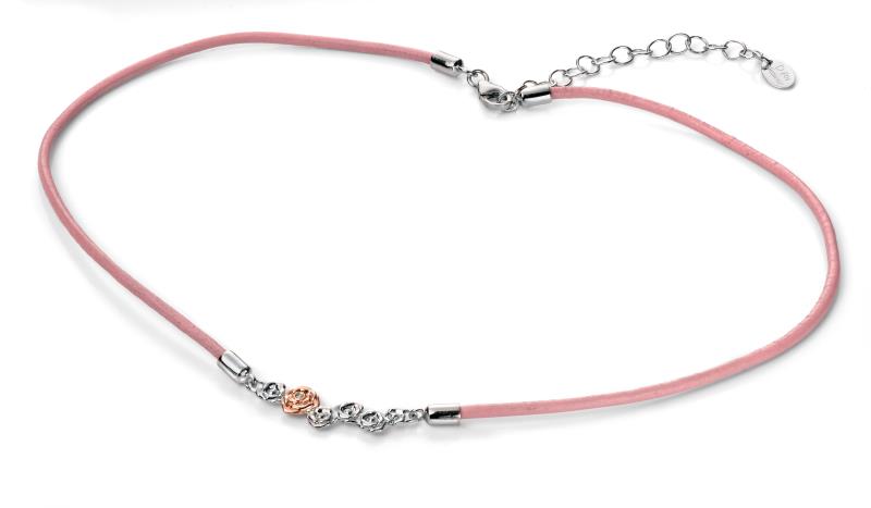 D For Diamond Pink Leather Roses Necklace With Rose Gold Detail