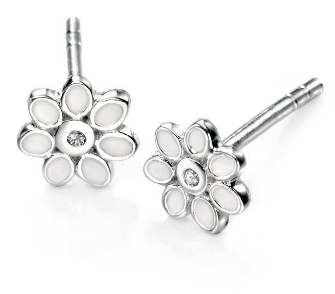 D For Diamond White Enamel Flower Earrings