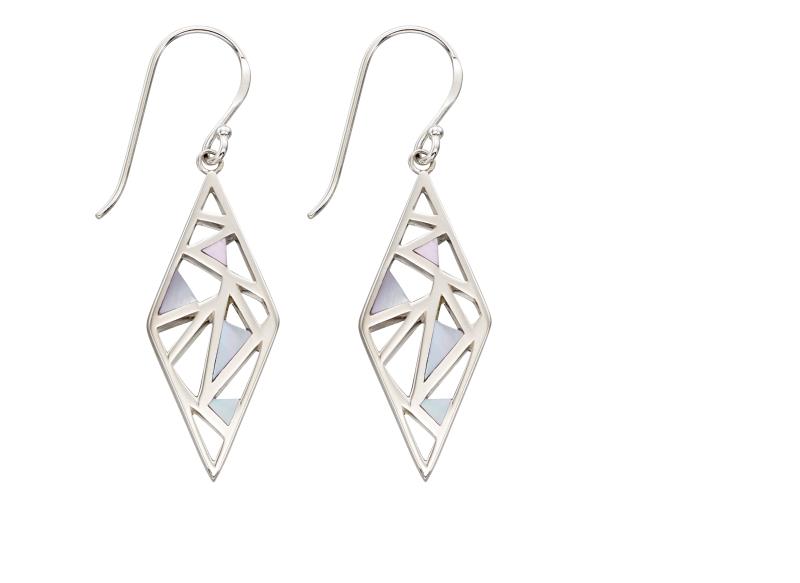 Diamond Cut Out Mother Of Pearl Inlay Earrings