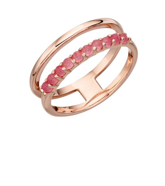 Double Bar Ring With Rose Gold Plate And Rose Jade
