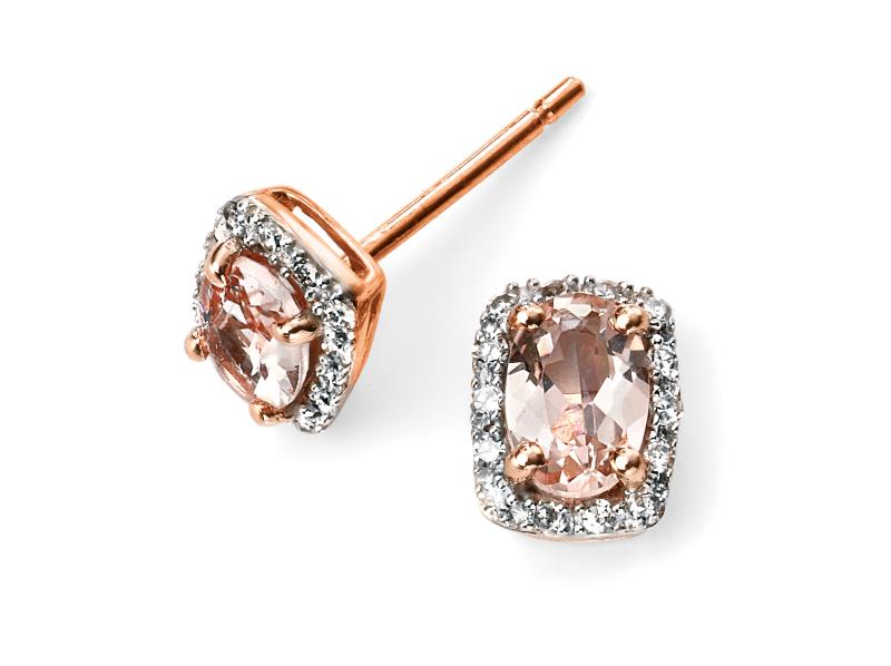 Elements Gold 9ct Rose Gold Diamond And Morganite Earrings