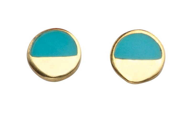 Gold And Turquoise Disc Studs