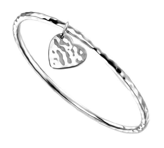 Hammered Bangle With Heart Tag