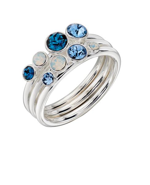 Ombre Blue And Opal SWAROVSKI Design Stacking Ring Set