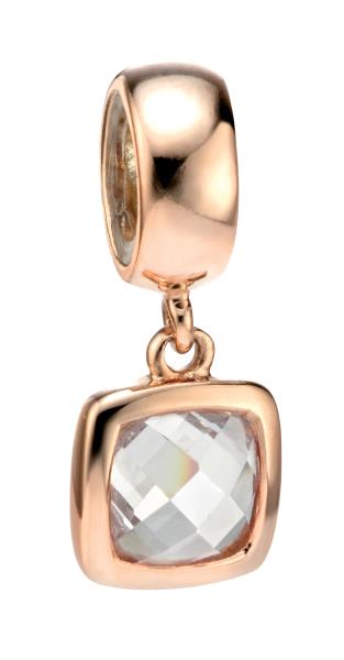 Pacer Charm Bead With White CZ Rose Gold Plated