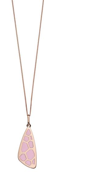Pink Enamel CZ Wing Pattern Pendant  With Rose Gold Plate