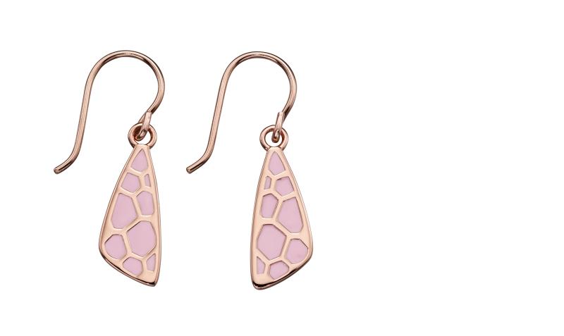 Pink Enamel Wing Pattern Earrings With Rose Gold Plate