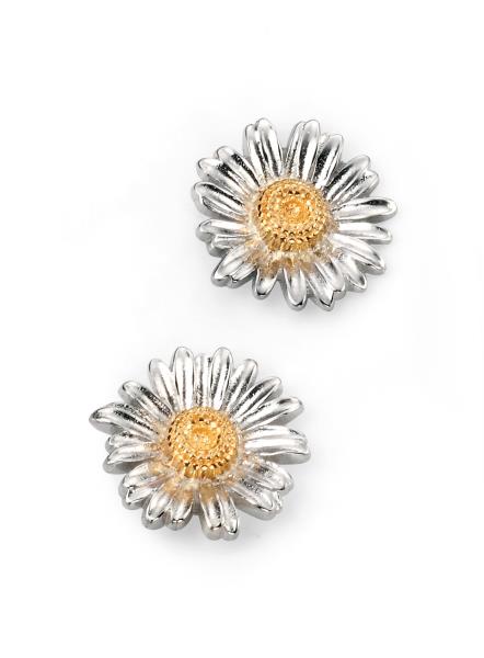 Rhodium Plated Gold Plate Detail Daisy Stud Earrings