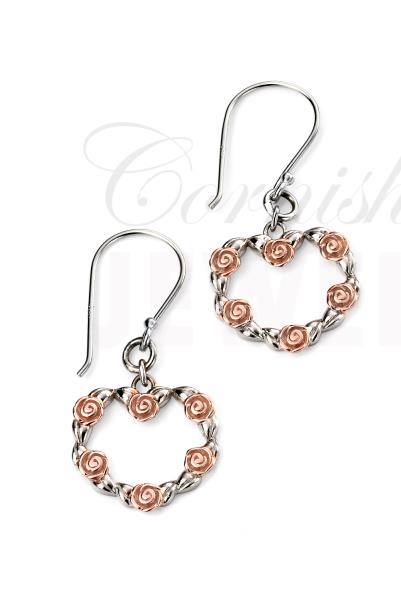 Rhodium Plated Heart Earrings Rose Gold Plated Flowers
