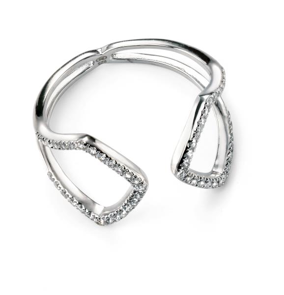 Rhodium Plated Clear CZ Open Ring