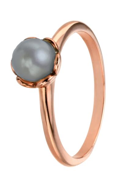 Rose Gold Grey Pearl Ring With Flower Setting