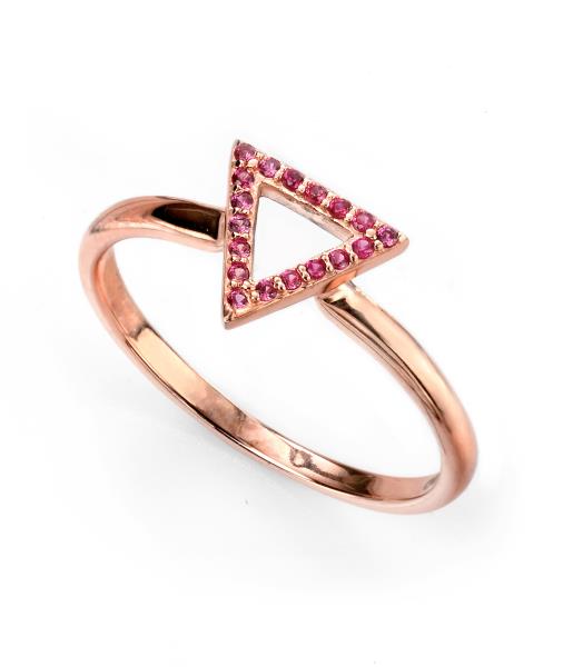 Rose Gold Open Triangle Ring With Dark Pink CZ