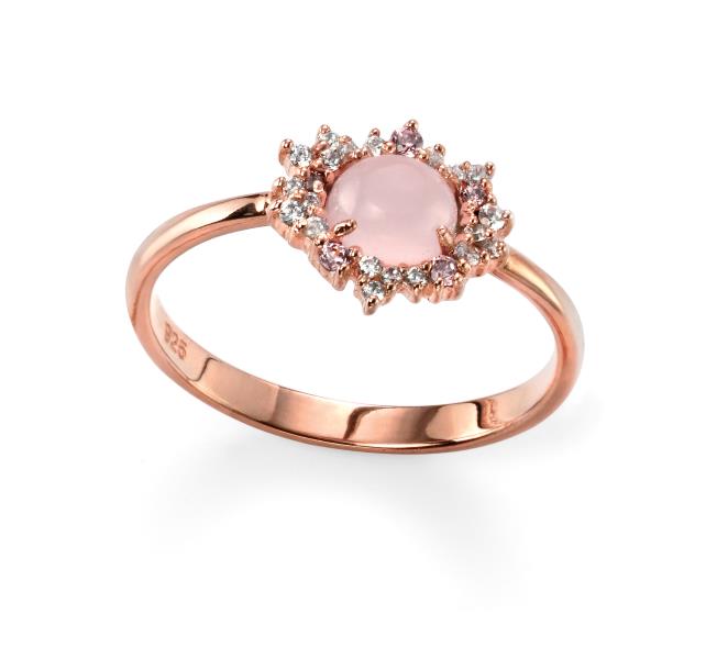 Rose Gold Plated Rose Quartz And CZ Cluster Ring