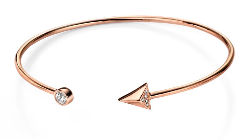Rose Gold Plated Clear CZ Arrow Open Bangle