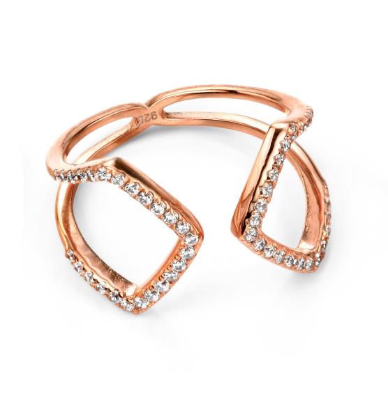 Rose Gold Plated Clear CZ Open Loop Ring