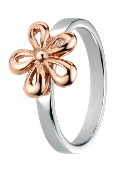 Rose Gold Flower Ring With Plain Band