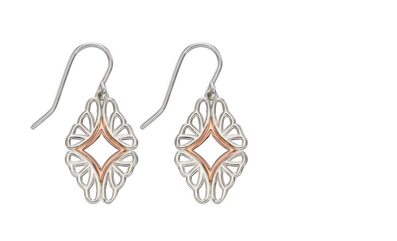 Rose Plate And Silver Abstract Butterfly Wing Earrings
