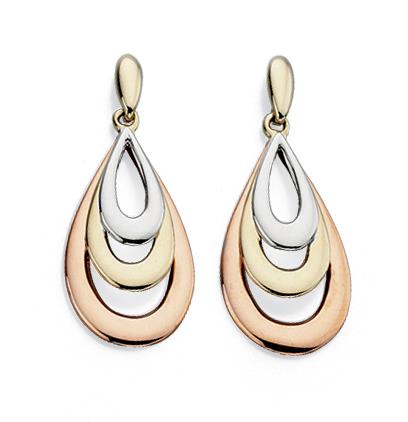 Rose, Yellow And White Gold Teardrop Earrings