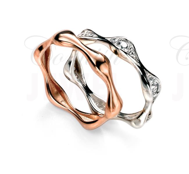 Silver And Rose Gold Wedding Rings With Cz 