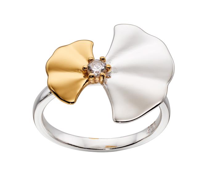 Silver & Yellow Gold Plated Ginkgo Leaf Ring