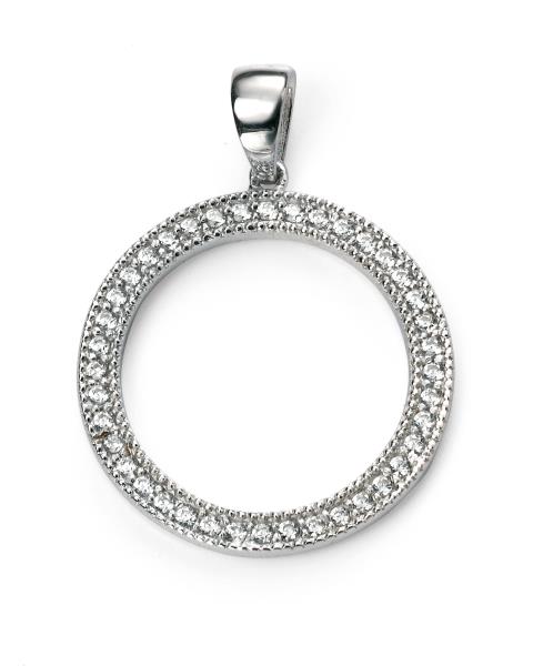 Rhodium Plated Clear CZ Open Circle Pendant