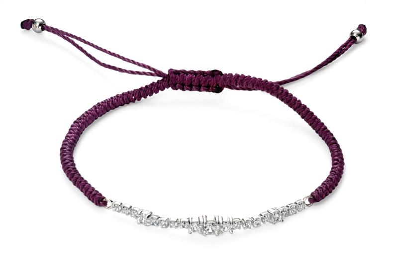 Clear CZ Purple Cord Bracelet