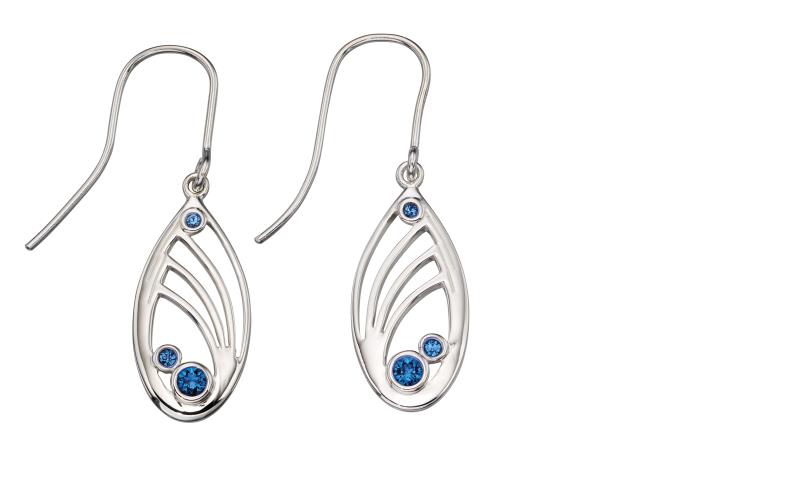Silver Quilling Design Swarovski Sapphire Earrings