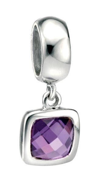 Drop Spacer Charm Bead With Square Amethyst CZ