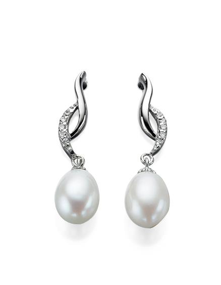 Twisted Earrings With Freshwater Pearl And CZ