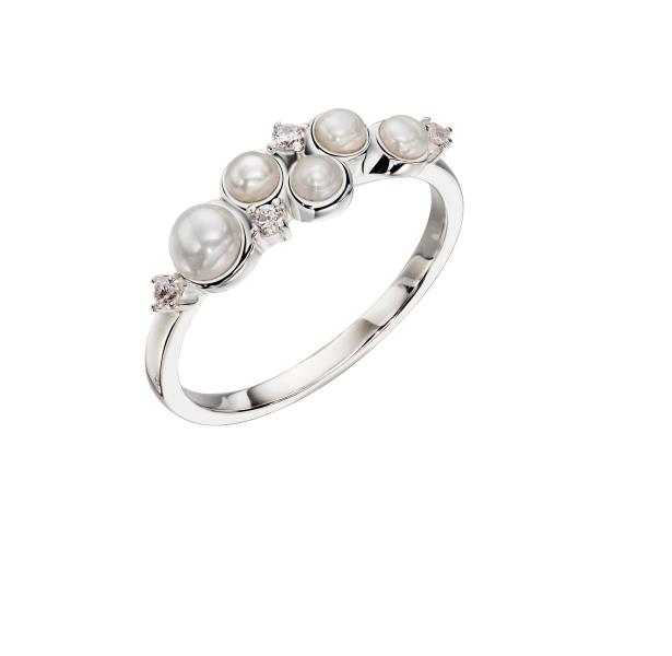 Silver X5 Pearl & X4 CZ Ring