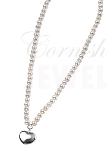 Sterling Silver Pearl Heart Charm Necklace 16-18"