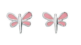 Sterling Silver Pink Enamel Dragonfly Earrings