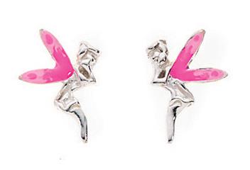 Sterling Silver Pink Wing Fairy Earrings