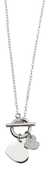 T-Bar Necklacce With Double Heart Pave CZ