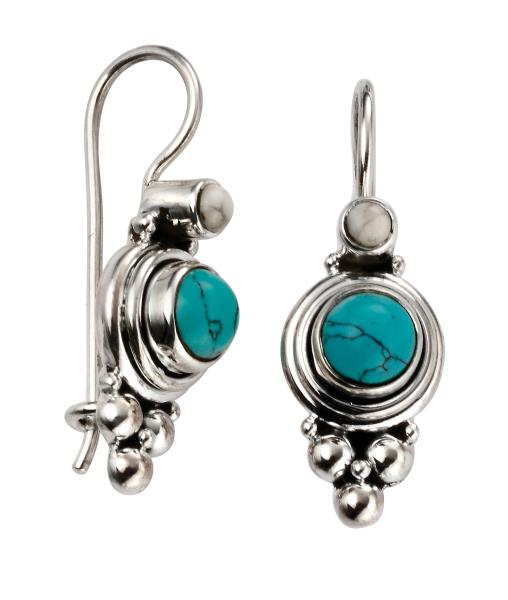 Turquoise Earrings With Oxidised Detail
