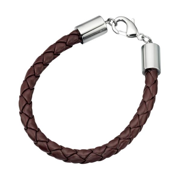 Stainless Steel Clasp Brown Plait Leather Bracelet