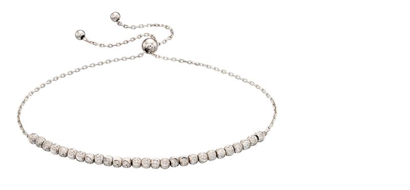 White Gold Diamond Cut Bead Adjustable Bracelet