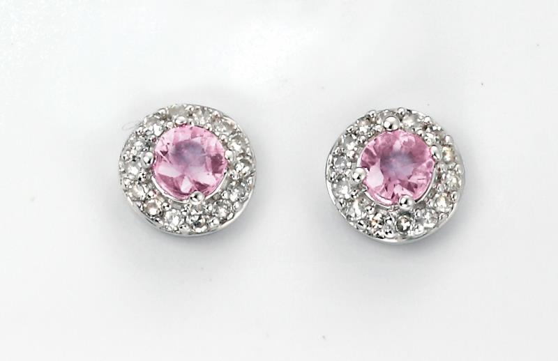 White Gold Pink Sapphire & Diamond Cluster Stud Earrings