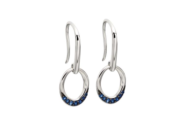White Gold, Sapphire Pave, Oval Donut Earrings